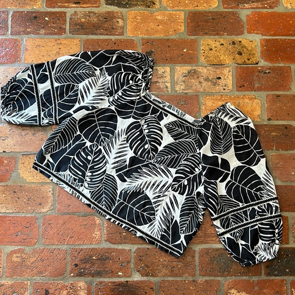 Cynthia Rowley 100% linen on/off the shoulder tropical print top sz XL - Picture 6 of 13